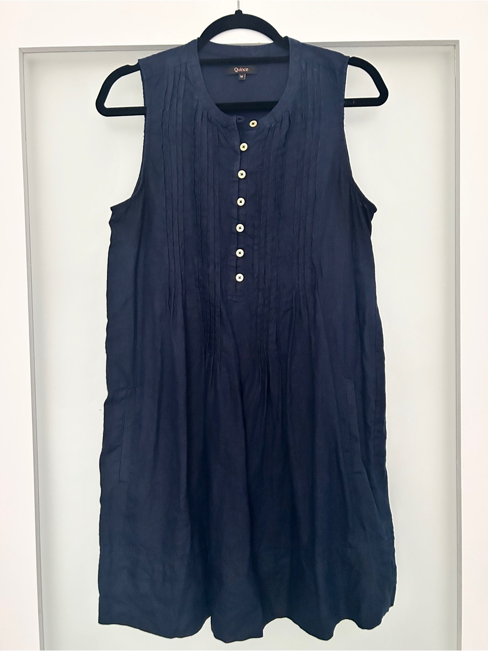 QUINCE European linen sleeveless swing dress in navy blue M